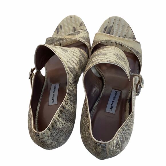 Tabitha Simmons Women's Taupe Leather Ring Lizard Embossed Cuff Bootie Sandal 37 - Picture 6 of 12